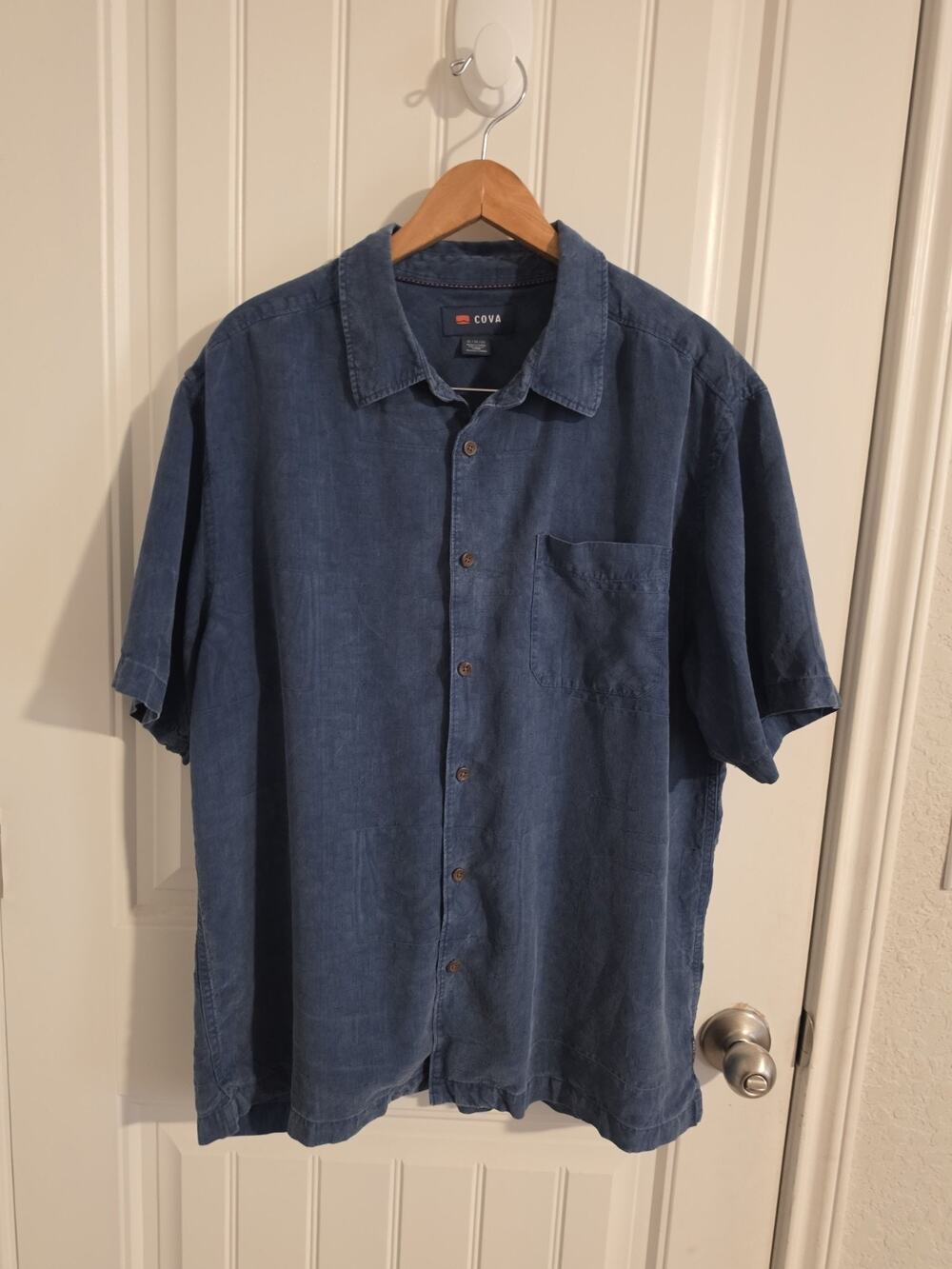 COVA Men’s XL Short Sleeve Button Up Shirt Navy Blue Textured Casual